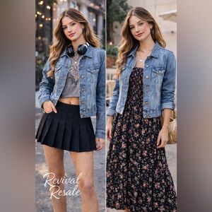 Lucky Brand Denim Jacket Medium Wash Cropped Stretch Jean Jacket Y2K Casual